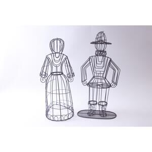 Pilgrims, Wire Sculptures, Man and Woman, Thanksgiving, Decor, ~ 250516-WH 256